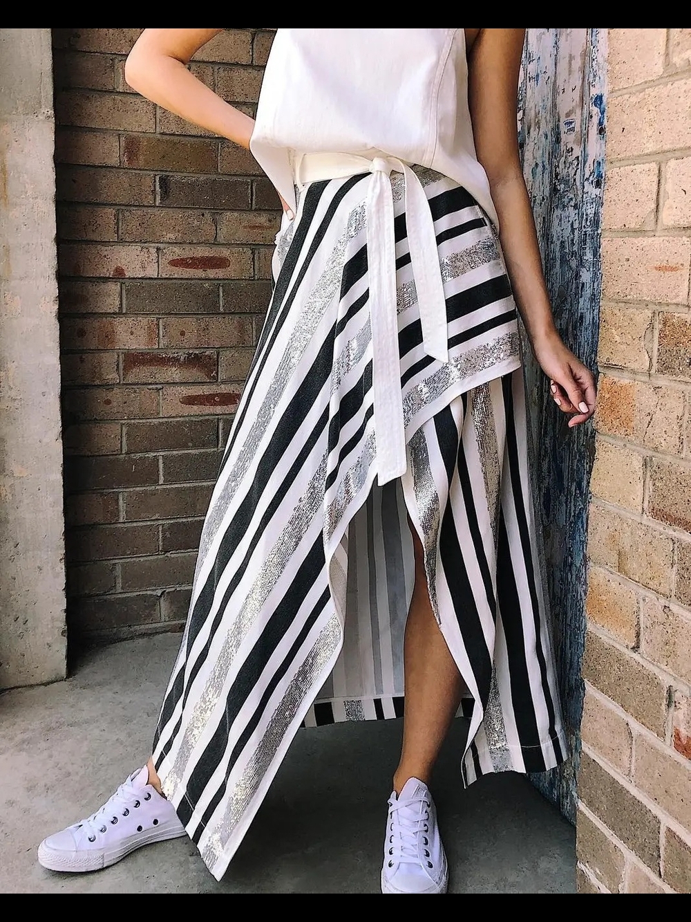 Women’s Black & White Striped Maxi Skirt